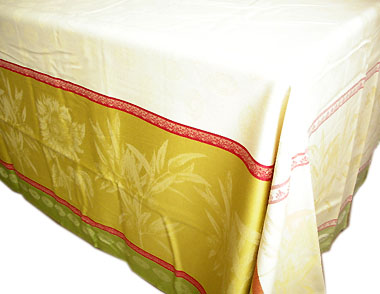 French Jacquard tablecloth, Teflon (Verlaine. yellow x green)